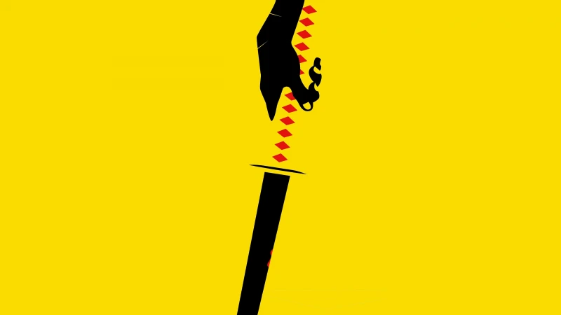 Kill Bill, Katana, Minimalist art, Yellow background, Hattori Hanzo sword, 5K wallpaper