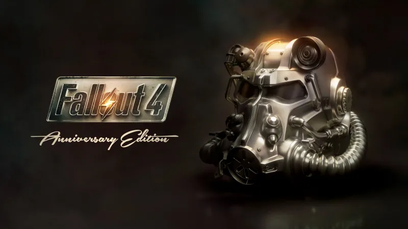 Fallout 4 wallpaper, Anniversary Edition, Logo, Power armor helmet