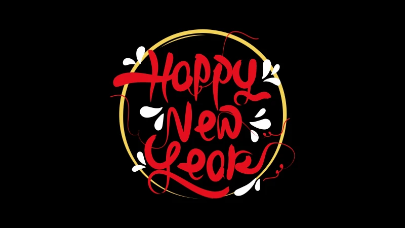 Happy New Year Calligraphy, Black background 5K