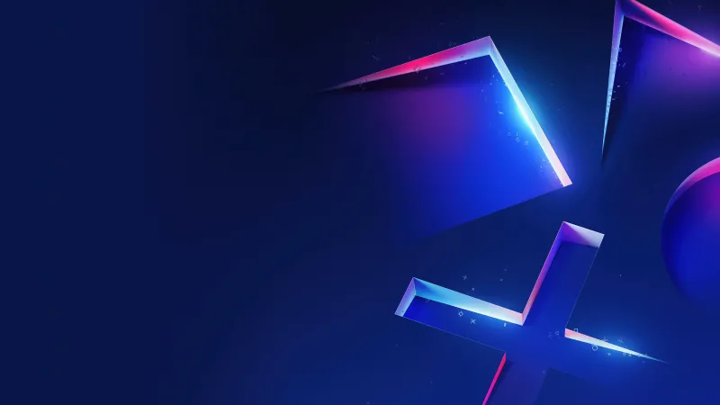 PlayStation symbols wallpaper, Blue aesthetic, Neon edges, 3D