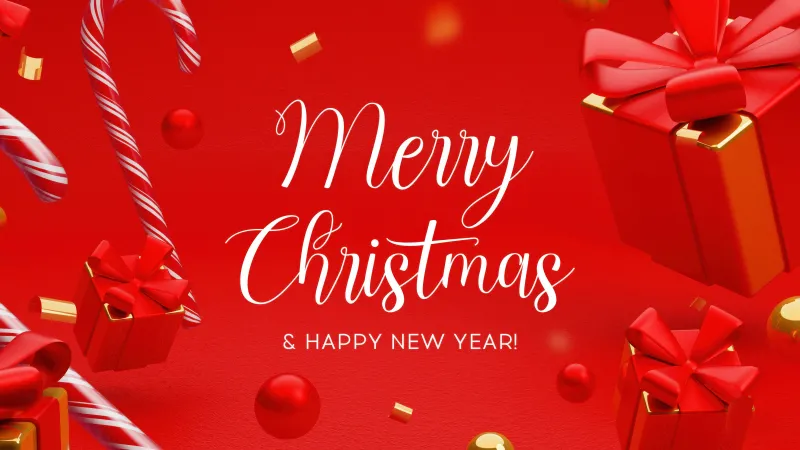 Merry Christmas, Happy New Year, Red aesthetic, Red background 5K, Christmas background, Gift Boxes, New Year celebrations, Christmas gifts