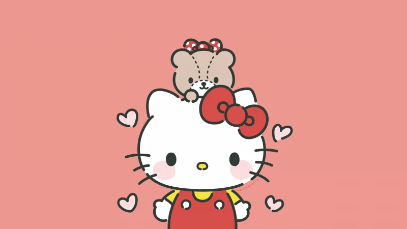 Hello Kitty, Kawaii bear, Sanrio, Pink background 5K