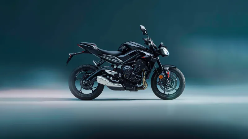 Triumph Street Triple R, Black naked bike, Teal background, 2026, 5K wallpaper