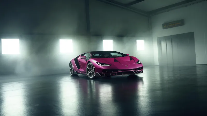 Lamborghini Centenario wallpaper, Magenta hypercar, Misty garage, Albert Spiess Collection