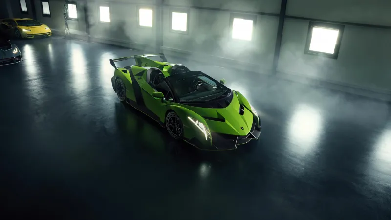 Lamborghini Veneno Roadster wallpaper, Green, Albert Spiess Collection, Garage, Hypercar