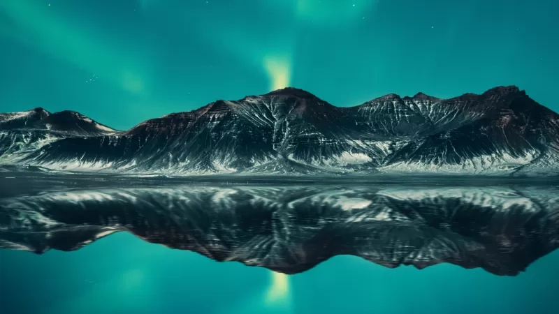 Aurora Borealis, Mountains, Lake, Aurora sky, Iceland, 5K
