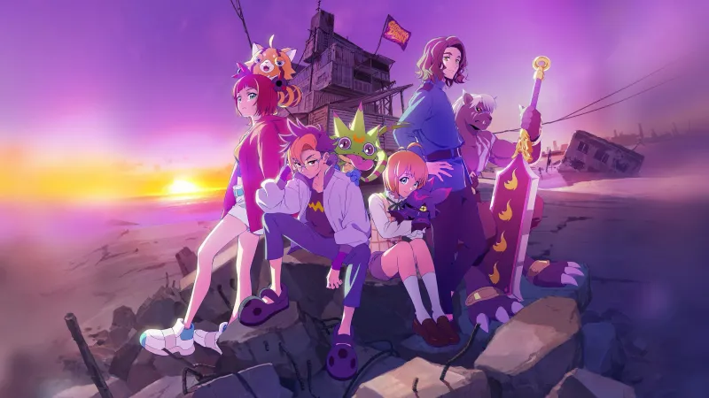 Digimon Beatbreak, Anime poster, Season 1, Sunset, Purple sky, 4K wallpaper