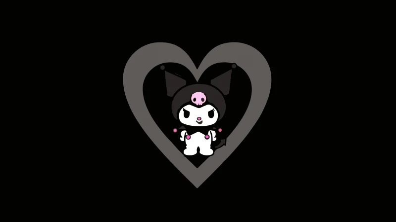 Kuromi Dark aesthetic, Sanrio, Black background 5K, AMOLED, Love heart