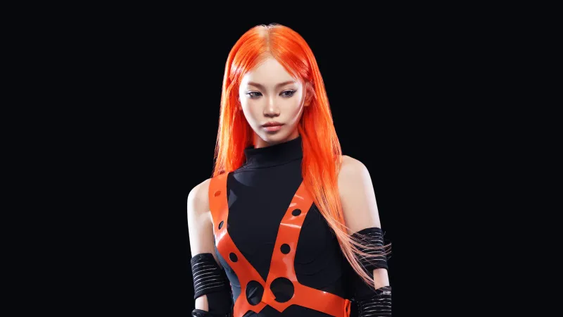 Kim Chaewon wallpaper, Le Sserafim, Orange hair, Black background