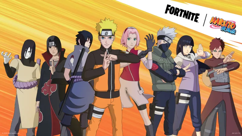 Fortnite x Naruto, Naruto Uzumaki, Sasuke Uchiha, Sakura Haruno, Kakashi Hatake, Itachi Uchiha, Hinata Hyuga, Gaara, Orochimaru