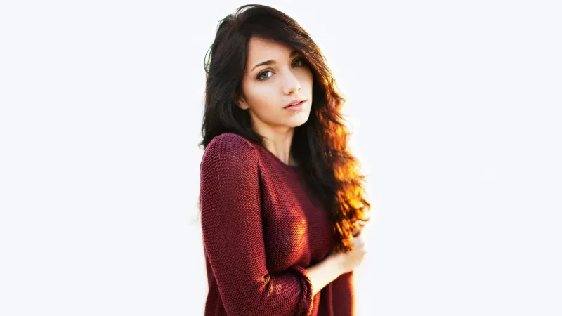 Emily Rudd wallpaper, Red sweater, White background, American actress