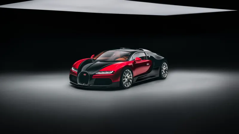 Bugatti Veyron, Red and black hypercar, Dark studio, 2026, 4K wallpaper