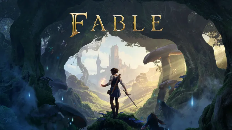 Fable, Cover art, Hero with sword, Giant mushrooms, 4K wallpaper