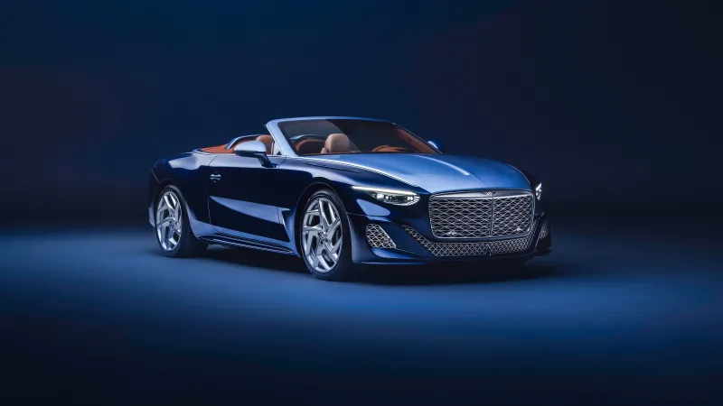 Bentley Mulliner Batur Convertible 2026, 8K wallpaper, Blue aesthetic, Blue car, Blue background