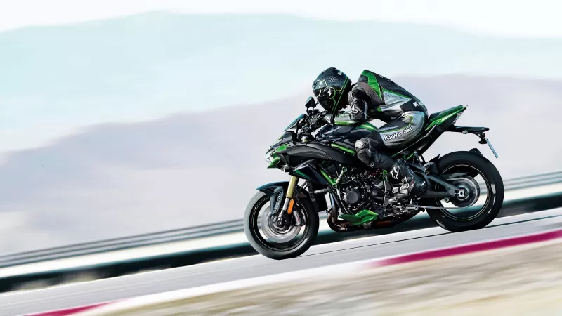 Kawasaki Z H2 SE wallpaper, Race track, Rider, Motion blur, 2021