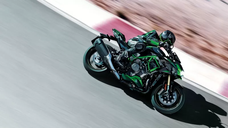 Kawasaki Z H2 SE, Cornering, Race track, Green and black, 4K wallpaper