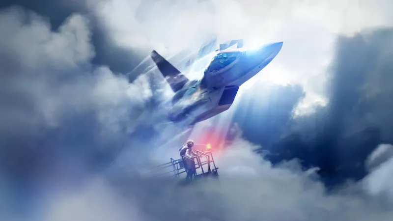 Ace Combat 7: Skies Unknown, Top Gun: Maverick, Fighter jet, Clouds, 5K wallpaper