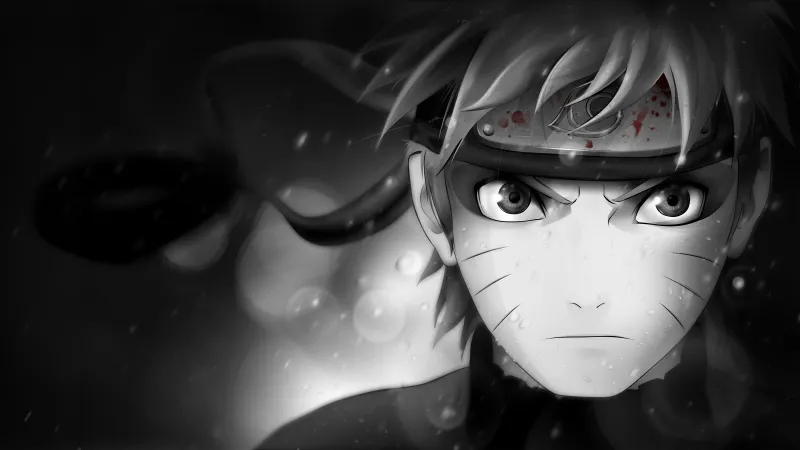 Naruto Uzumaki Black and White, 5K wallpaper, Monochrome background