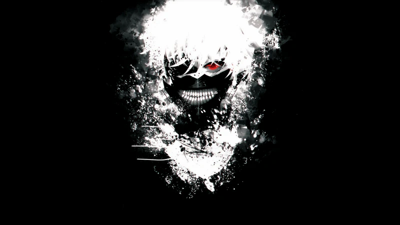 Ken Kaneki Black and White, Tokyo Ghoul, Black background 4K