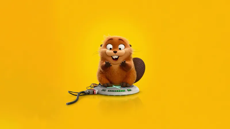 Hoppers Beaver Mabel, 8K wallpaper, Yellow background