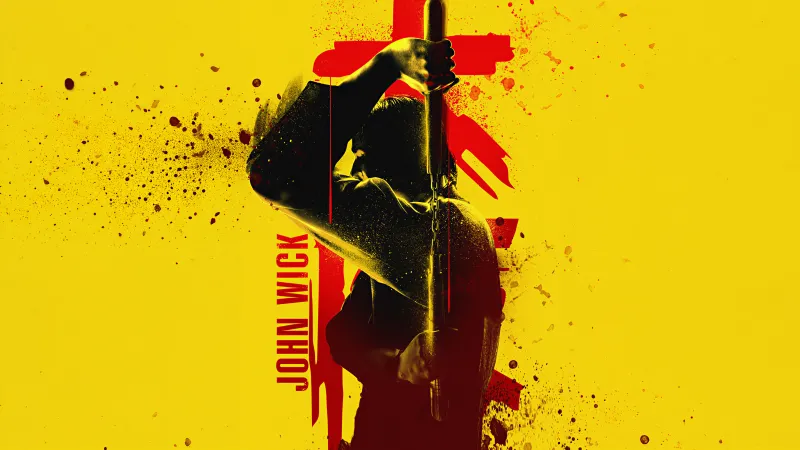 John Wick wallpaper, Yellow background, Katana, Minimal poster