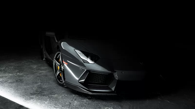 Lamborghini Aventador, Grey, Dark background, CGI