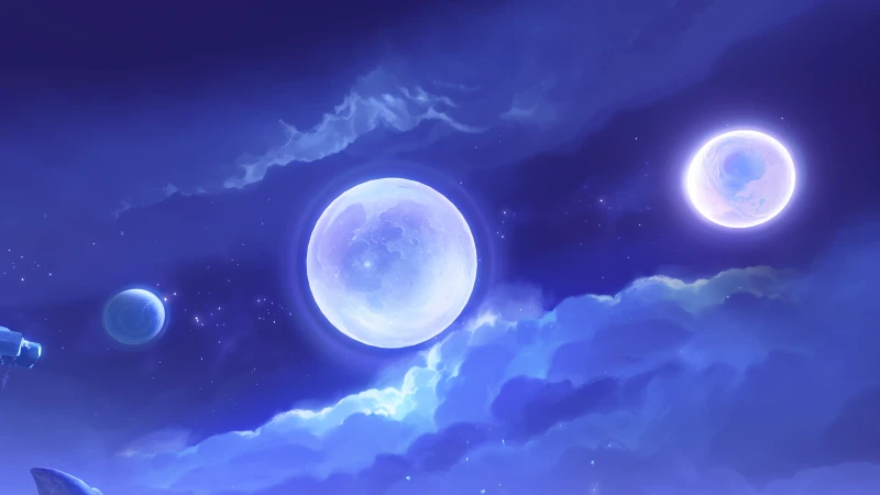 Genshin Impact Three Moons, Blue aesthetic, 5K wallpaper
