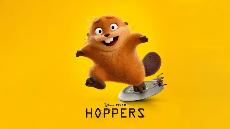Mabel in Hoppers (2026), Pixar movies, Yellow background 5K