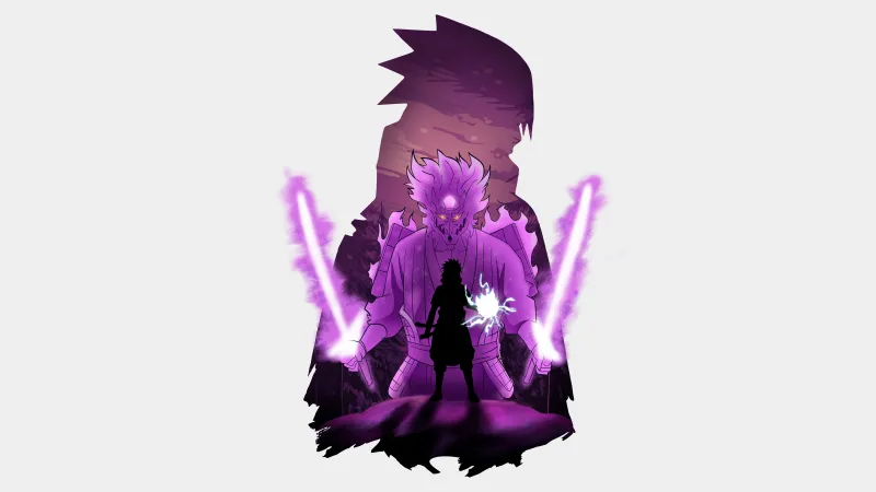 Sasuke Uchiha, 12K Illustration, Susanoo mode, Purple aesthetic