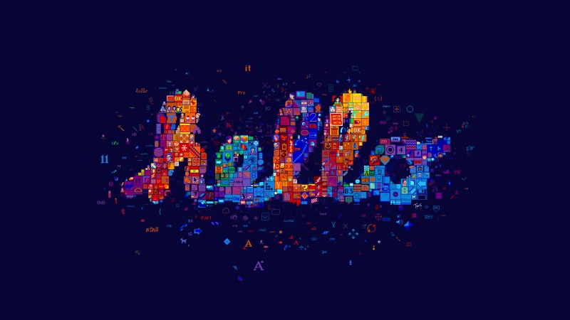 Hello mosaic typography wallpaper, Pixel icons, Dark blue