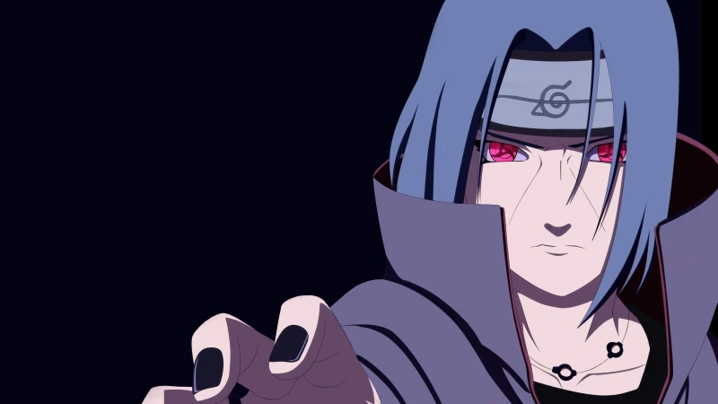 Itachi Uchiha Sharingan eye, Black background 5K