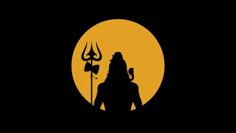 Lord Shiva silhouette, Golden moon, Black background, 12K wallpaper