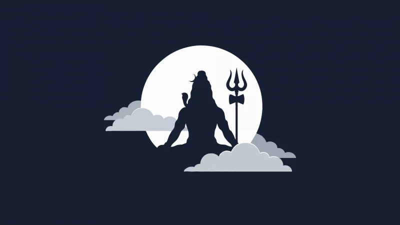 Mahadev silhouette with moon and clouds wallpaper, Minimalist, Navy