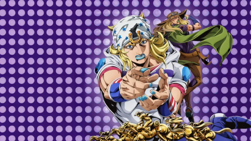 Steel Ball Run: JoJo's Bizarre Adventure, Steel Ball Run wallpaper, Gyro Zeppeli, Purple background