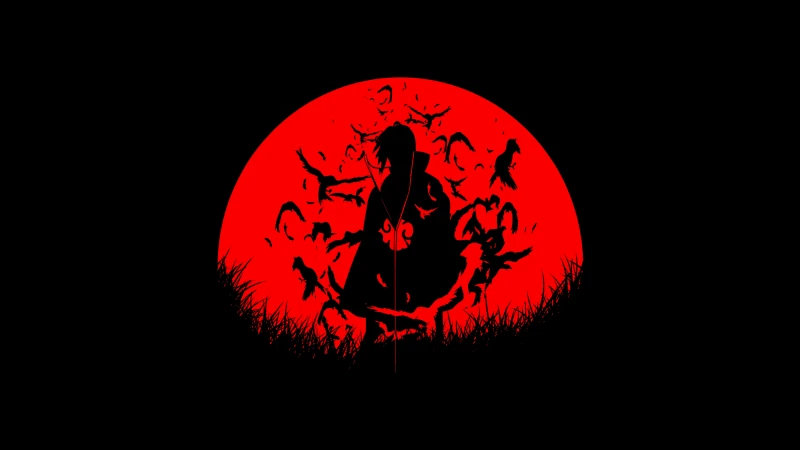 Itachi Uchiha, Red moon Silhouette, AMOLED Black background