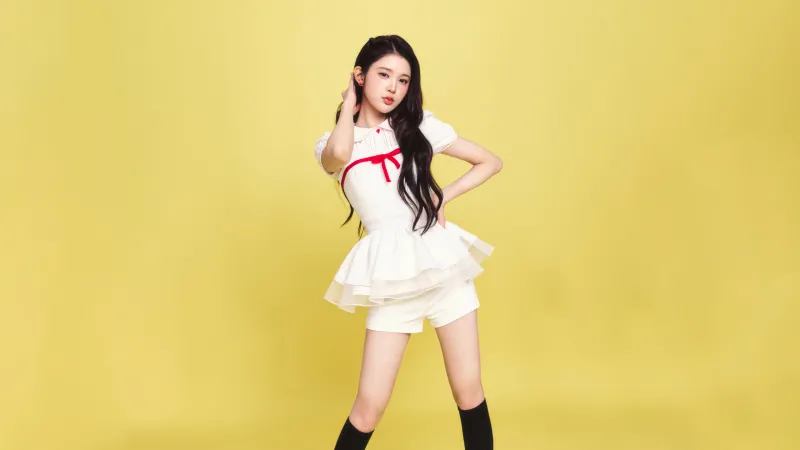 Ana, Hearts2Hearts RUDE, Yellow Background 5K Wallpaper