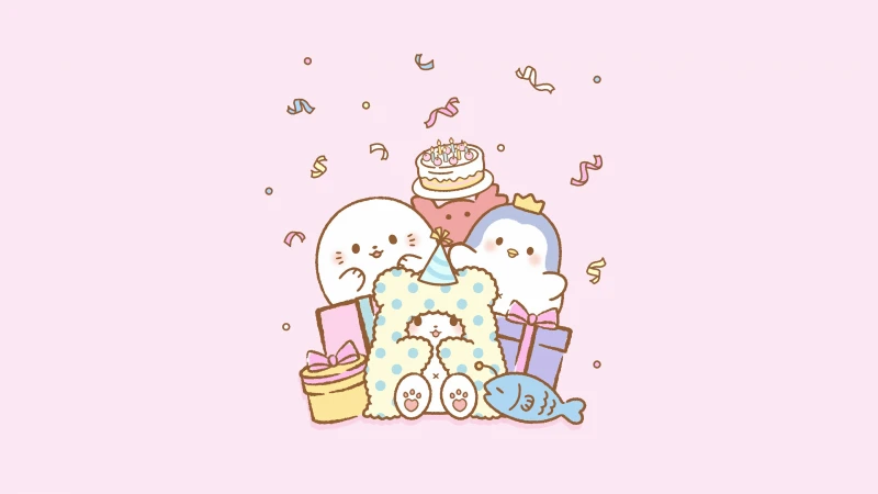 Marumofubiyori, Sanrio Birthday Decoration, Kawaii Cartoon, Pastel Background Wallpaper