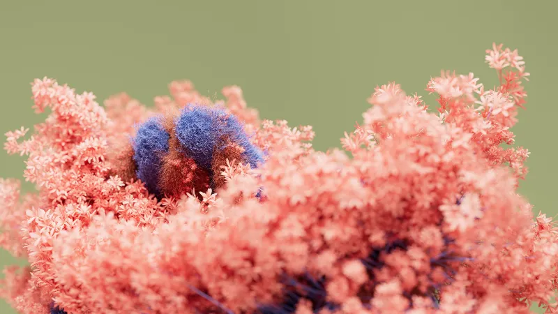 Pink Moss Floral Wallpaper, Soft Focus, Green Background