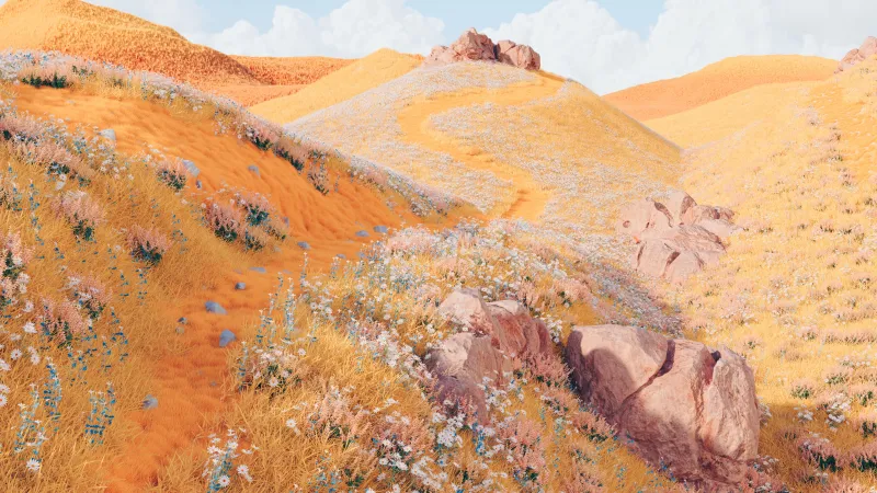 Golden rolling hills, Wildflowers, Microsoft Design, 4K wallpaper