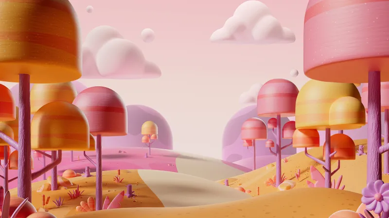 Candy forest wallpaper, Pastel 3D trees, Microsoft Design