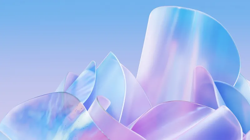Iridescent glass petals, Sky blue, Microsoft Design, 4K wallpaper