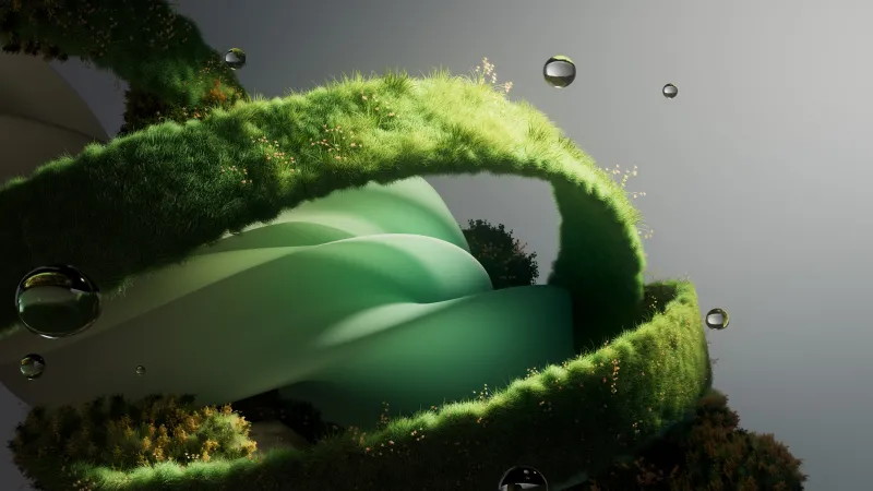 Green grass ribbon with water drops, Surreal 3D, Microsoft Design, 4K wallpaper