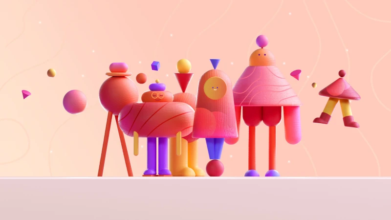 Cute 3D characters, Coral pastel, Microsoft Design, 4K wallpaper