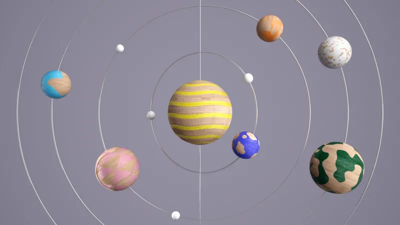 Wooden solar system model wallpaper, Orbit rings, Microsoft Design