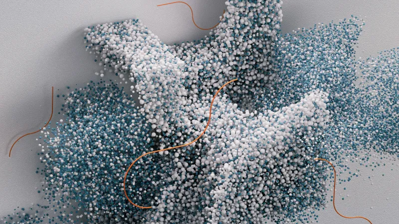 Dusty blue particle cloud, Microsoft Design, 3D render, 5K wallpaper