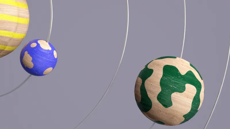 Painted wooden planets, Solar system, Microsoft Design, 4K wallpaper