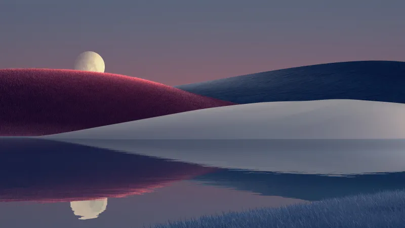 Moonrise over velvet hills wallpaper, Lake reflection, Microsoft Design