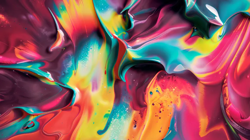 Rainbow liquid paint, Ultrawide, Colorful swirls, 8K wallpaper