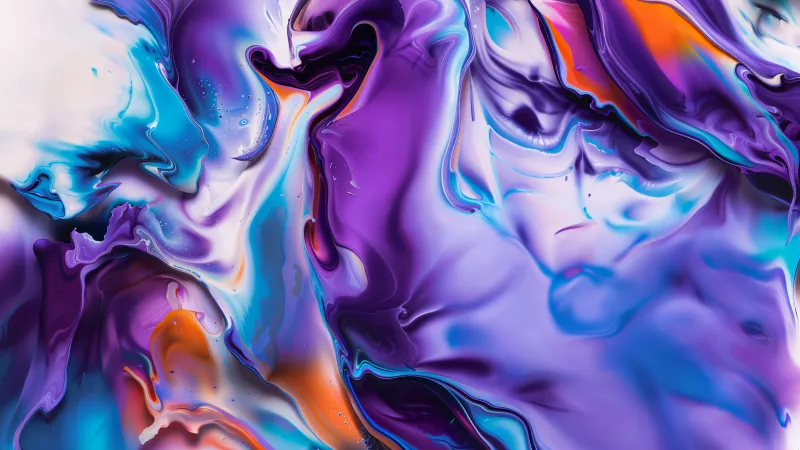 Purple and blue paint swirls wallpaper, Ultrawide, Fluid art