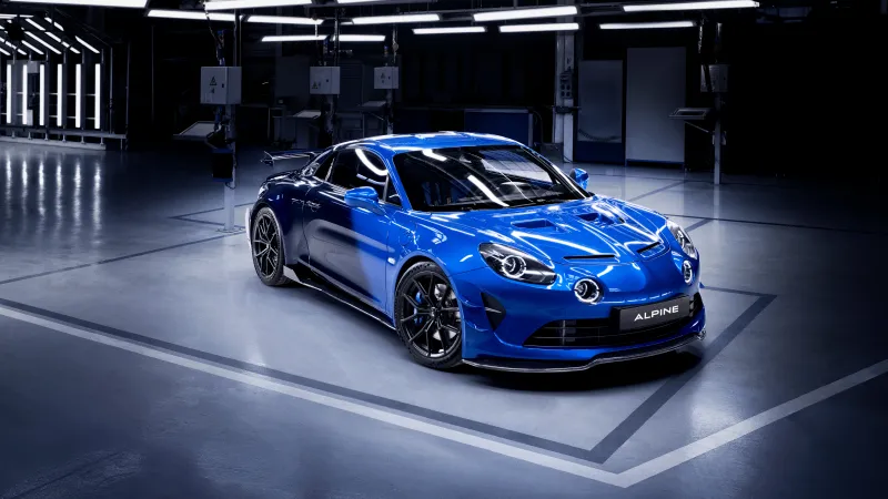 Alpine A110 R Ultime, La Bleue, Blue sports car, Garage lights, 8K wallpaper